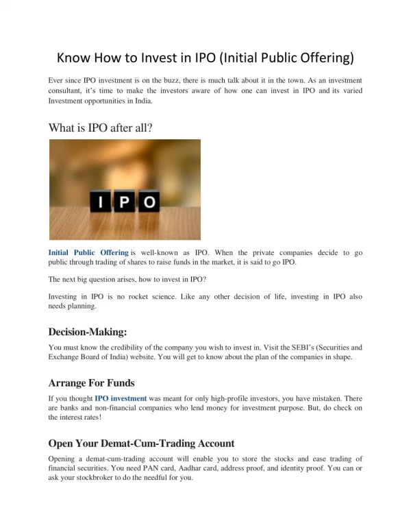Know How to Invest in IPO (Initial Public Offering) - IPOGyan