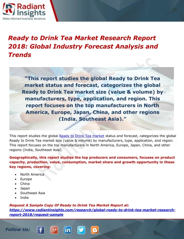 Ready to Drink Tea Market Research Report 2018- Global Industry Forecast Analysis and Trends