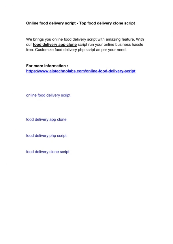 Online food delivery script - Top Food Delivery App Clone script
