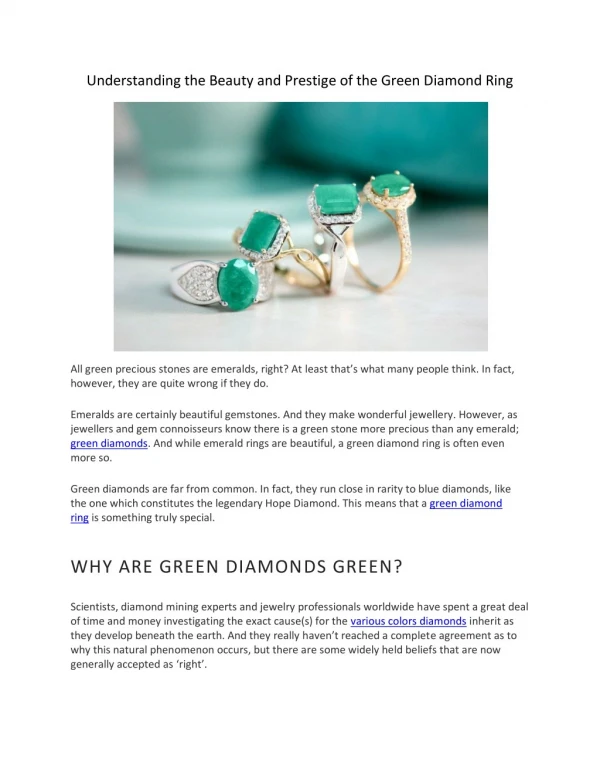 Understanding the Beauty and Prestige of the Green Diamond Ring