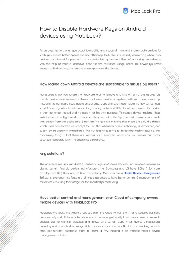 How to Disable Hardware Keys on Android devices using MobiLock?