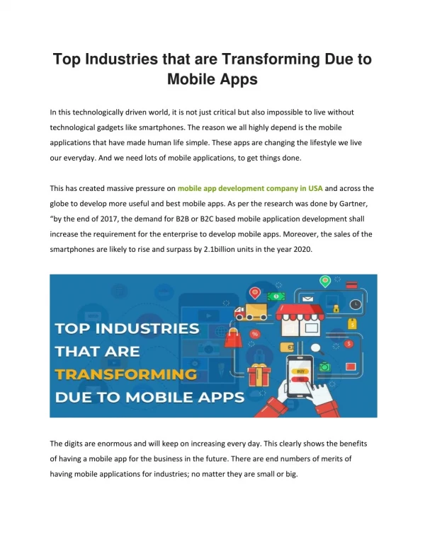 Top Industries that are Transforming Due to Mobile Apps