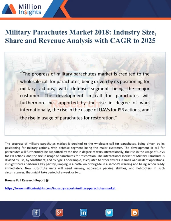 Military Parachutes Market 2018: Industry Size, Share and Revenue Analysis with CAGR to 2025