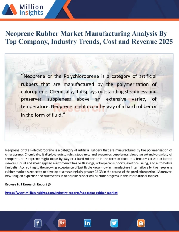 Neoprene Rubber Market Manufacturing Analysis By Top Company, Industry Trends, Cost and Revenue 2025