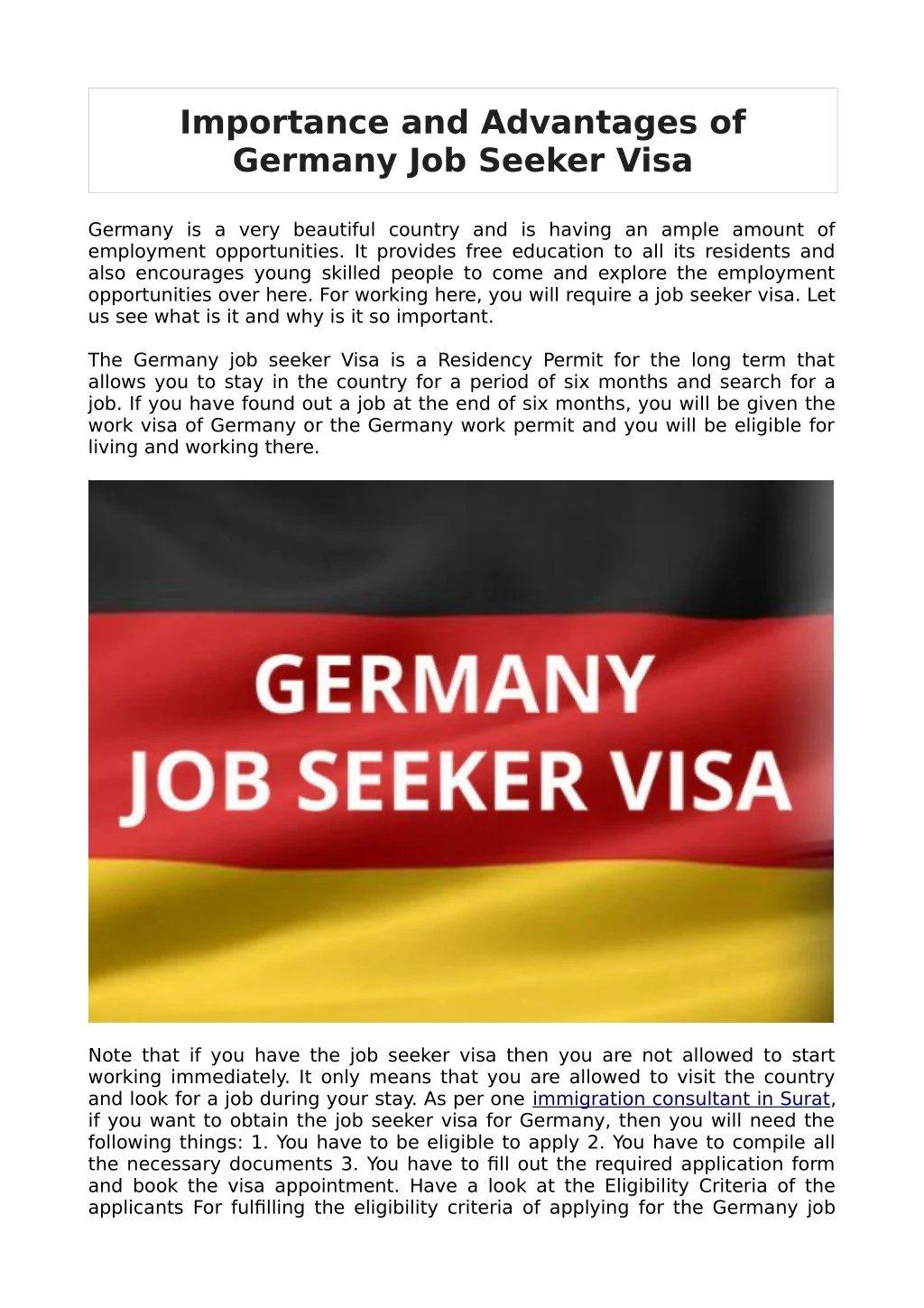 importance and advantages of germany job seeker