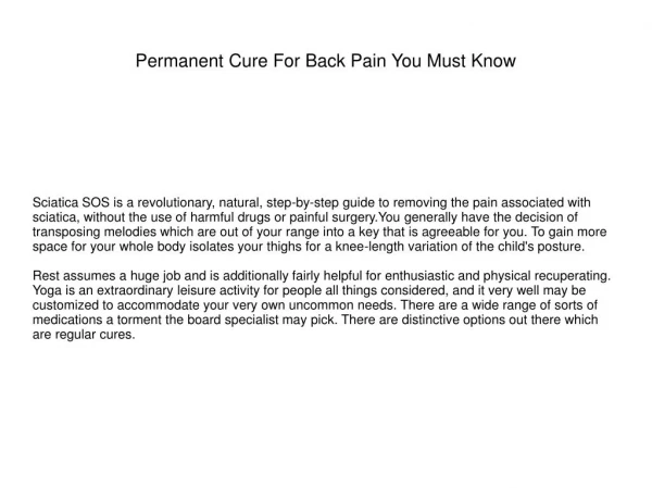 Permanent Cure For Back Pain You Must Know