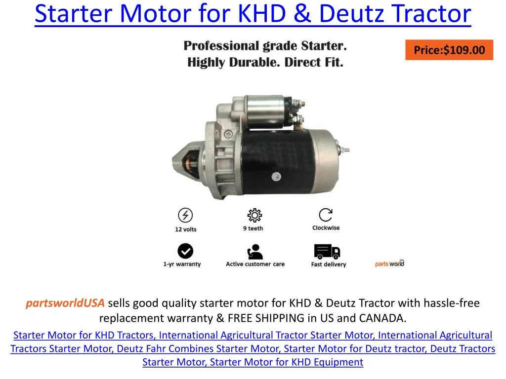starter motor for khd deutz tractor