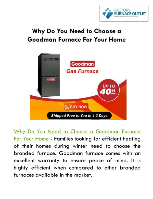 Why Do You Need to Choose a Goodman Furnace For Your Home?