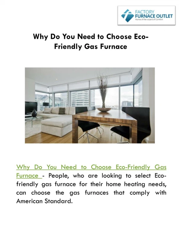 Why Do You Need to Choose Eco-Friendly Gas Furnace?