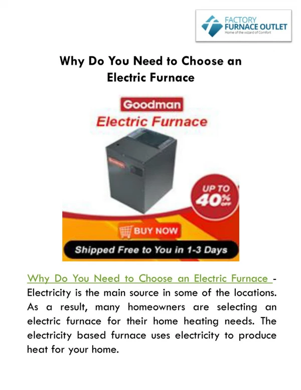 Why Do You Need to Choose an Electric Furnace?