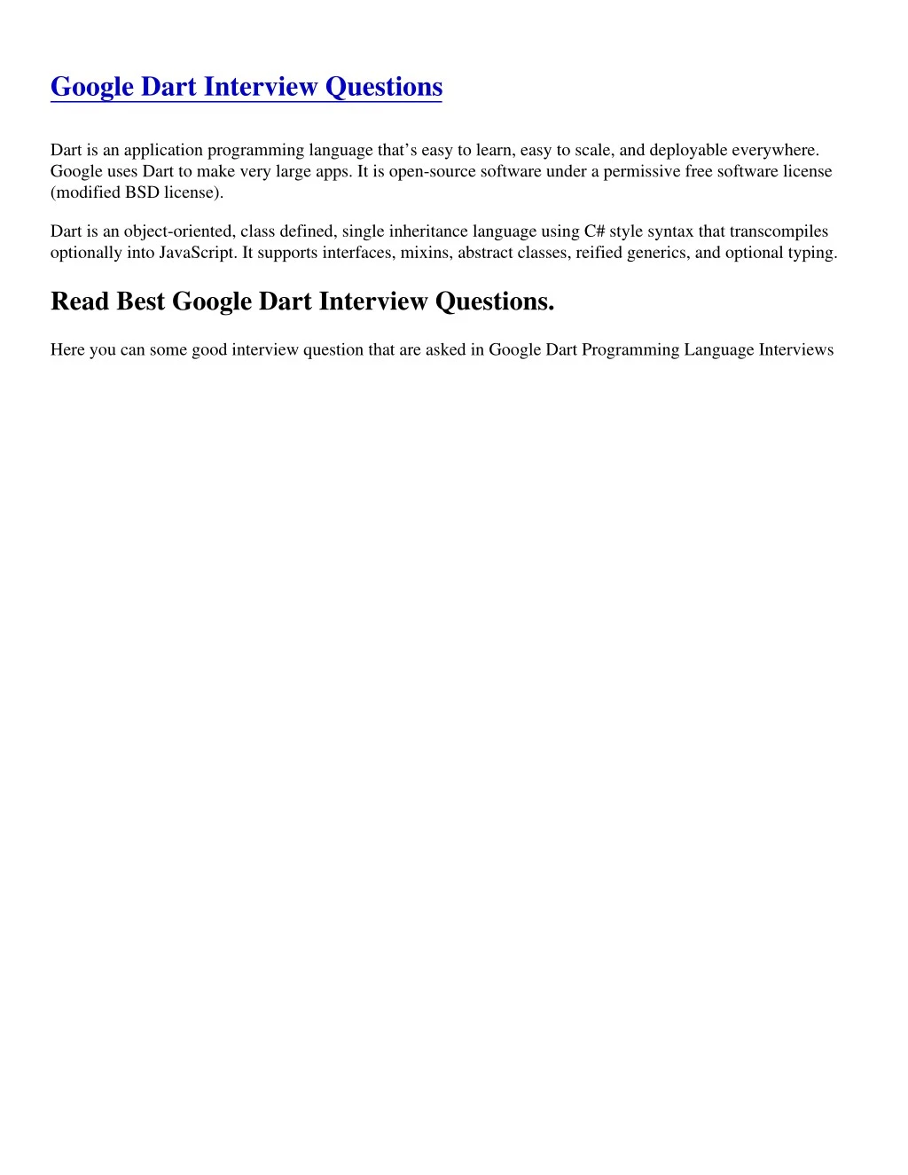 google dart interview questions