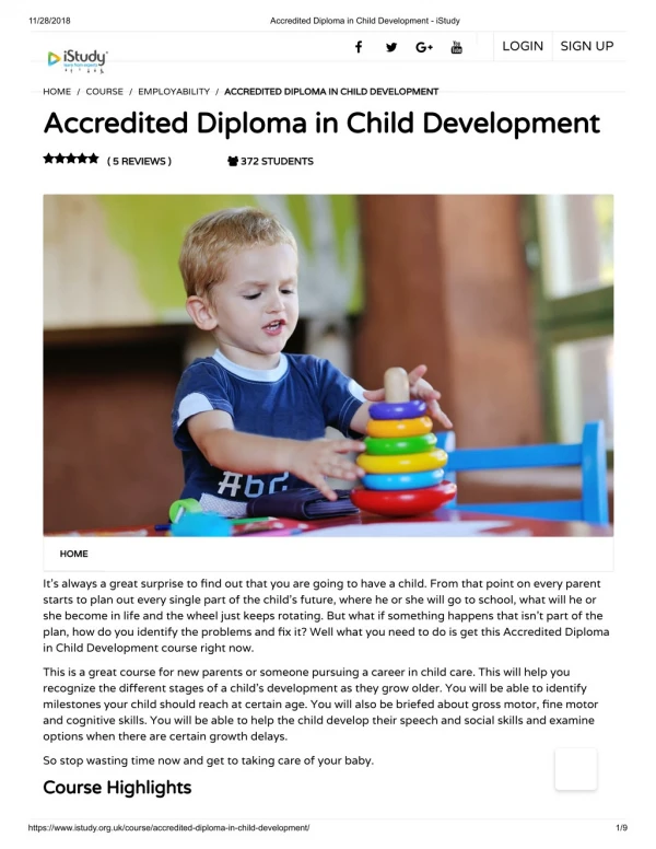Accredited diploma in child development - istudy