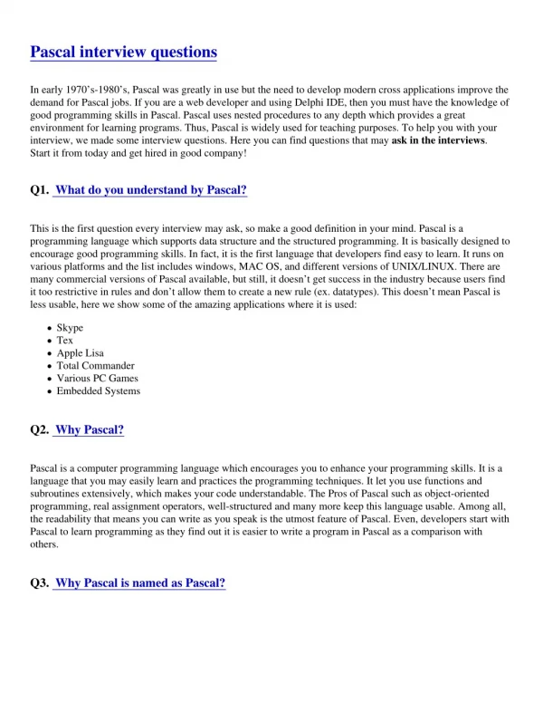 pascal interview questions