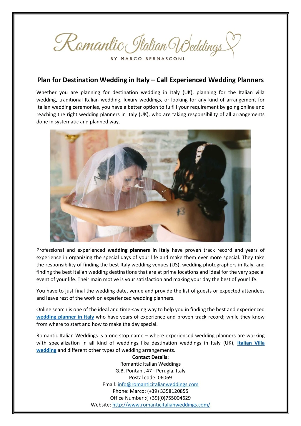 plan for destination wedding in italy call