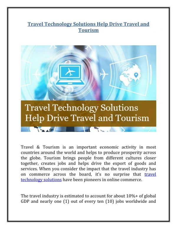 Travel Technology Solutions Help Drive Travel and Tourism