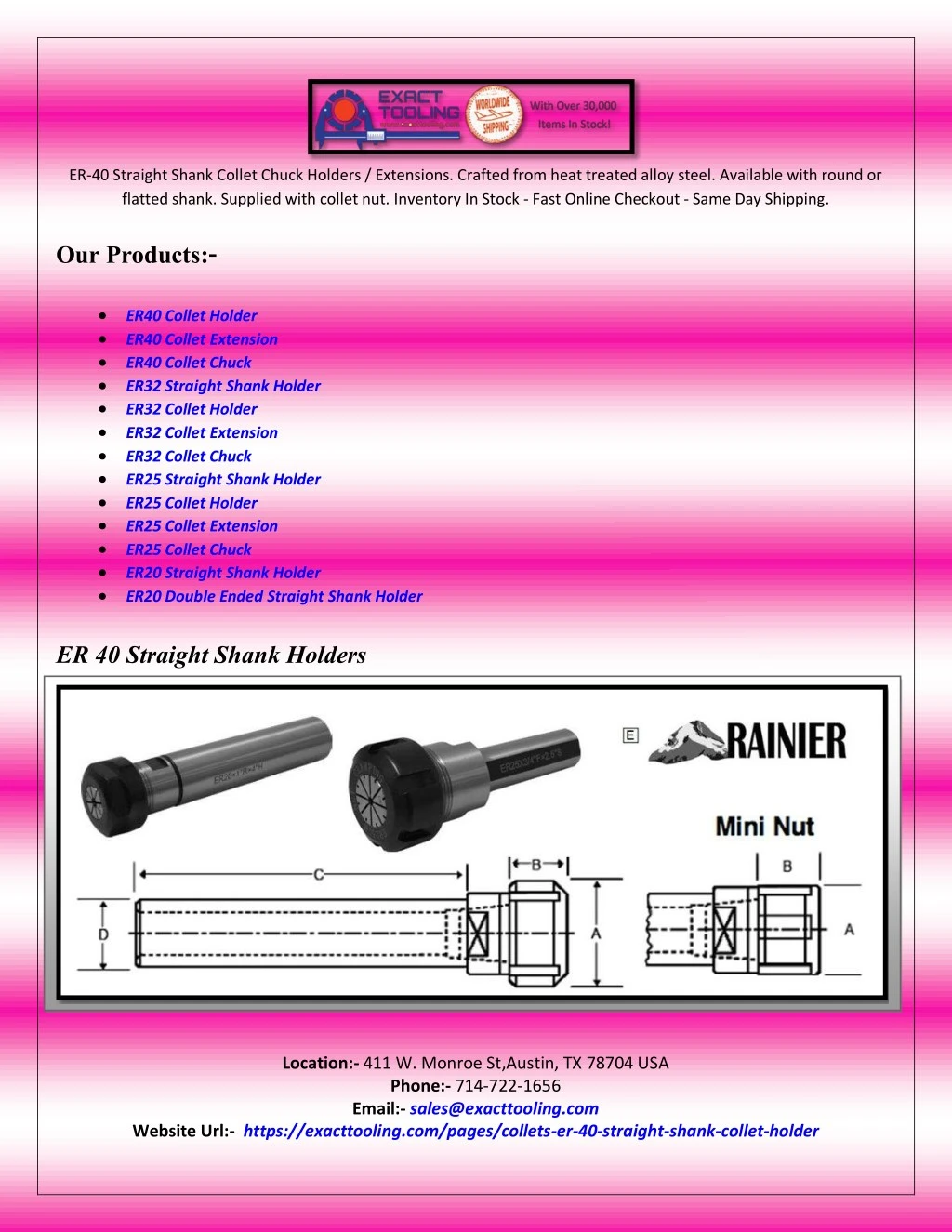 er 40 straight shank collet chuck holders