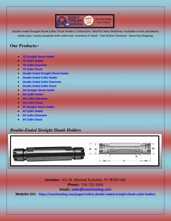 double ended straight shank collet chuck holders