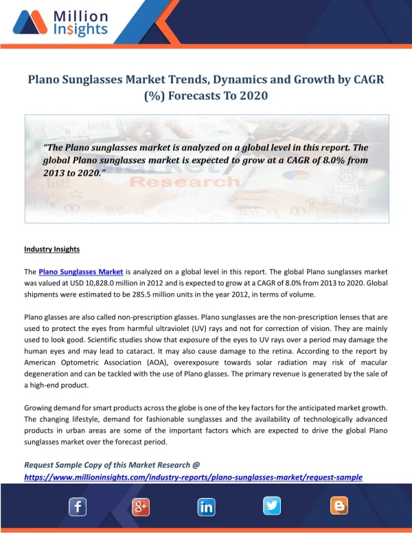 Plano Sunglasses Market Trends, Dynamics and Growth by CAGR (%) Forecasts To 2020