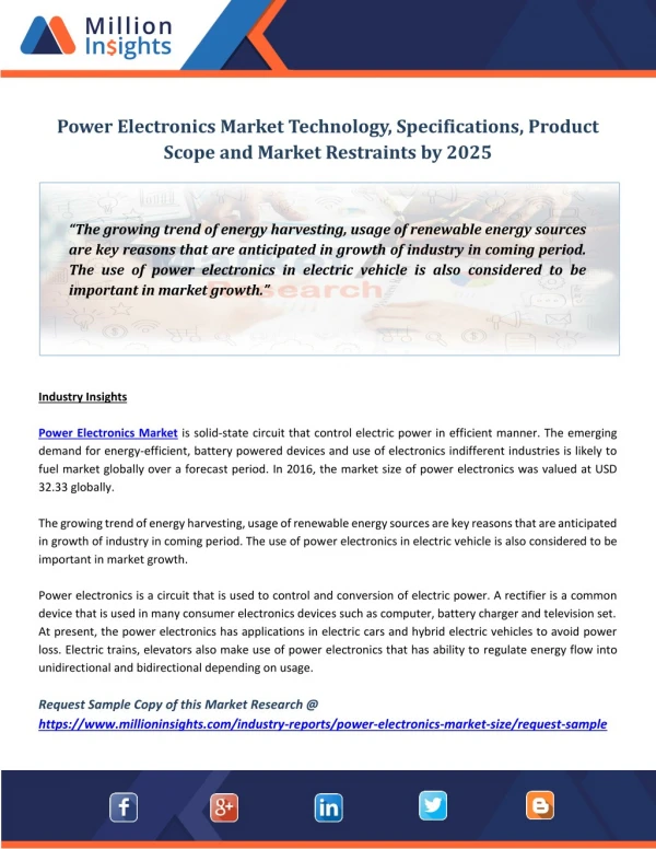 Power Electronics Market Technology, Specifications, Product Scope and Market Restraints by 2025
