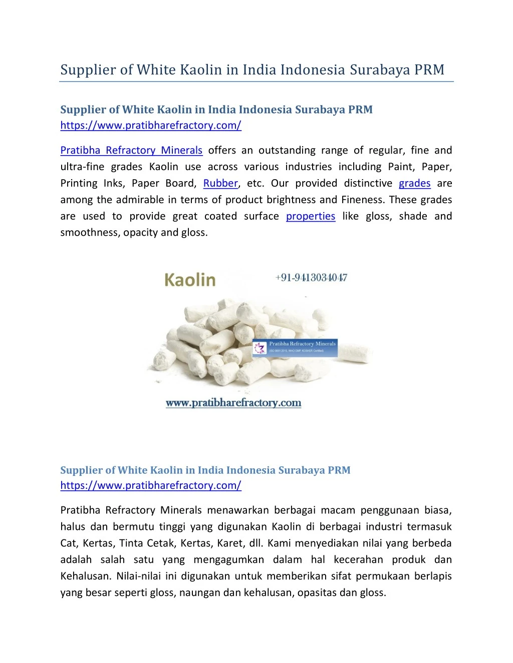 supplier of white kaolin in india indonesia