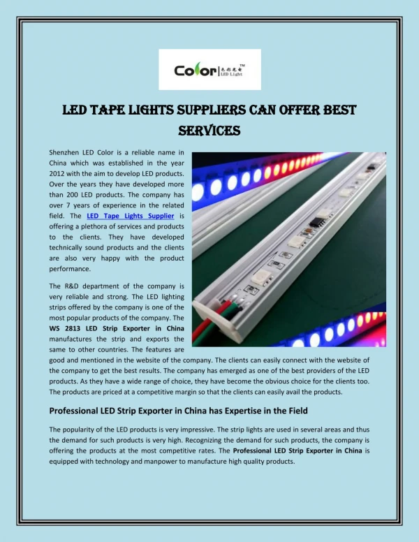 LED Tape Lights Suppliers can Offer Best Services