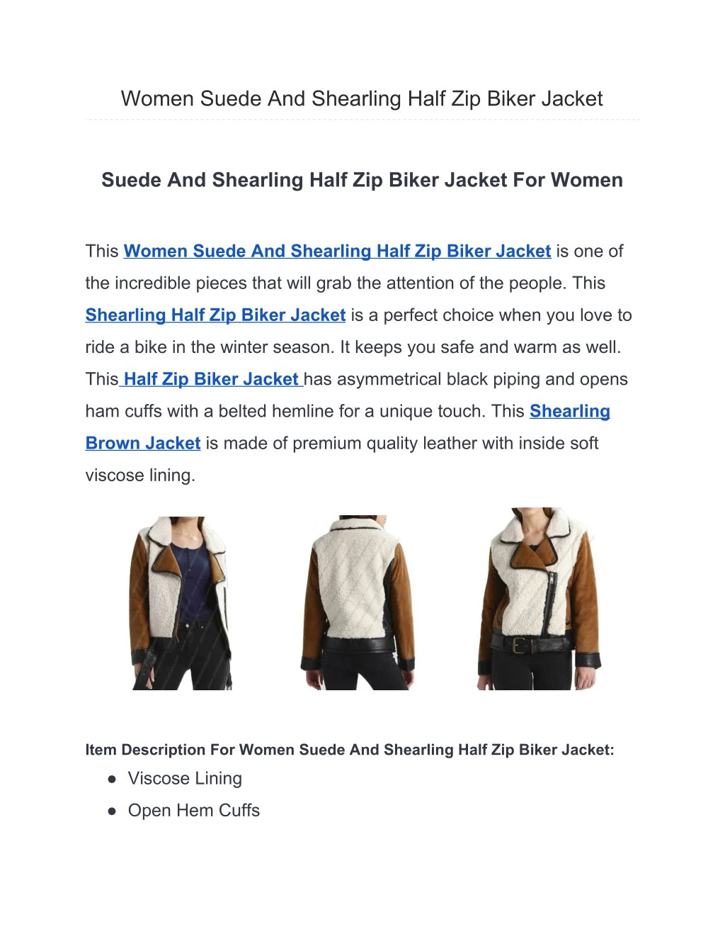 women suede and shearling half zip biker jacket