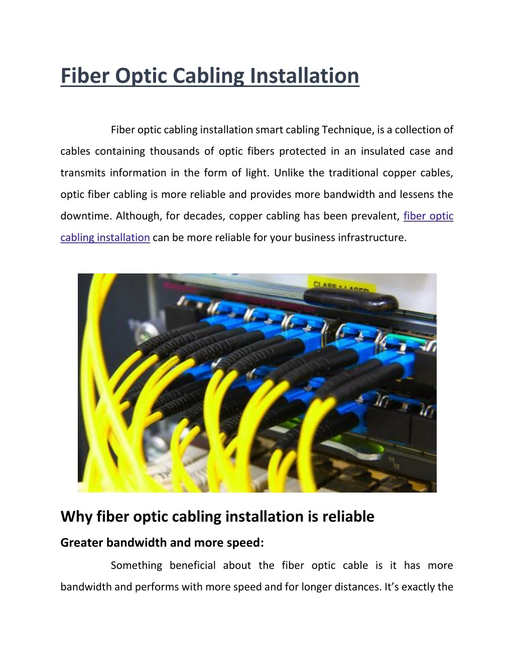 fiber optic cabling installation fiber optic