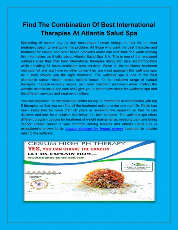Find The Combination Of Best International Therapies At Atlantis Salud Spa