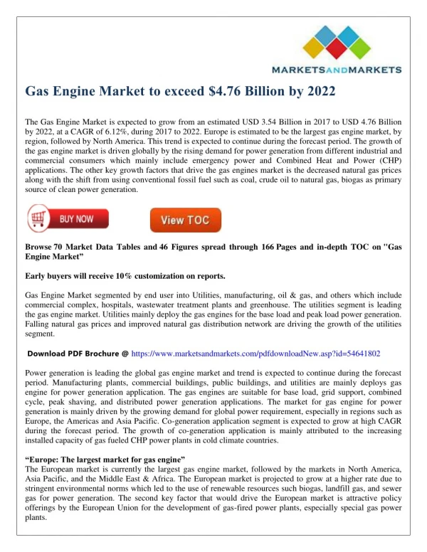 Gas Engine Market to exceed $4.76 Billion by 2022