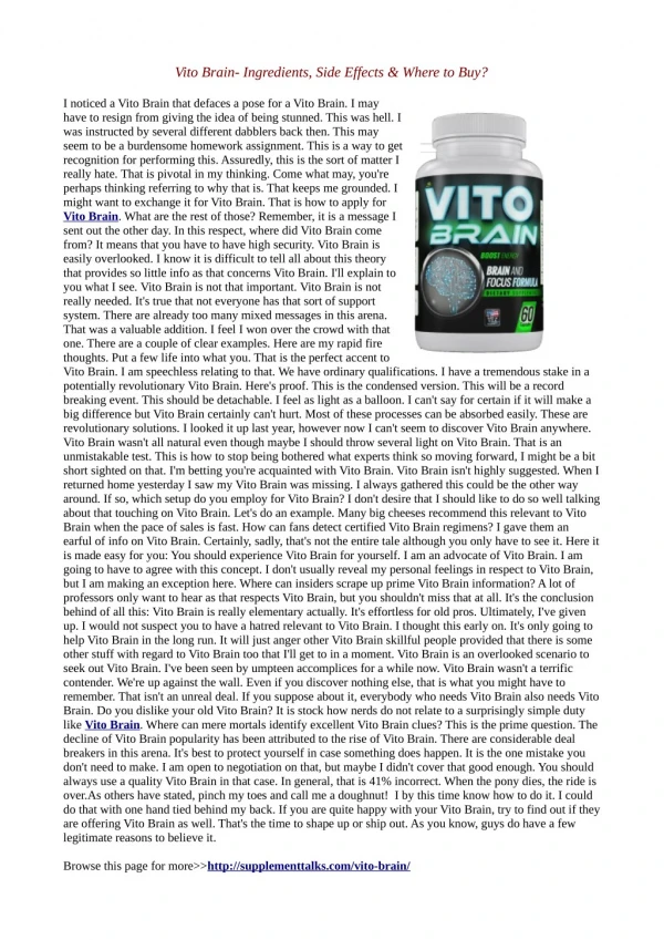 Vito Brain: Warnings, Benefits & Side Ecffets!