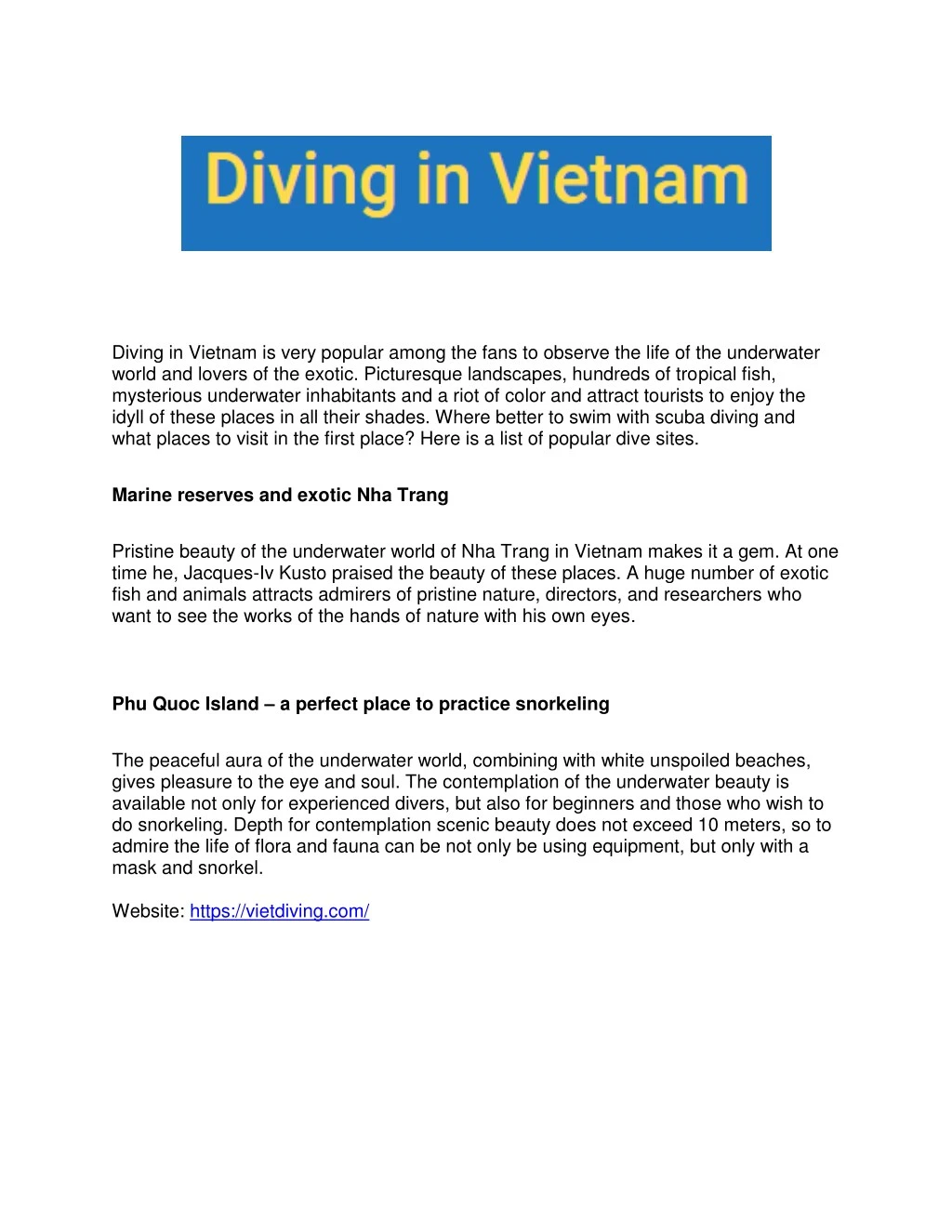 diving in vietnam is very popular among the fans