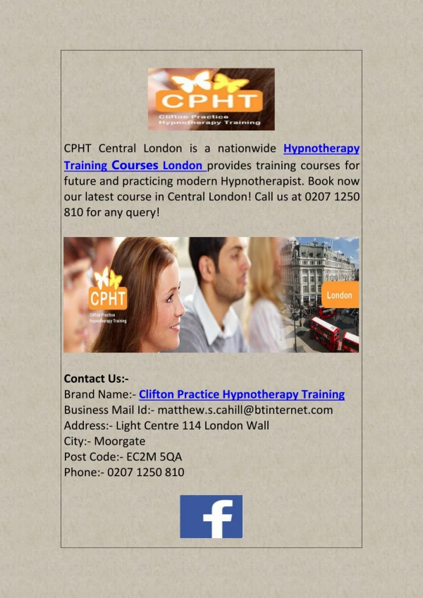 Hypnotherapy Training Courses in London by CPHT Central London