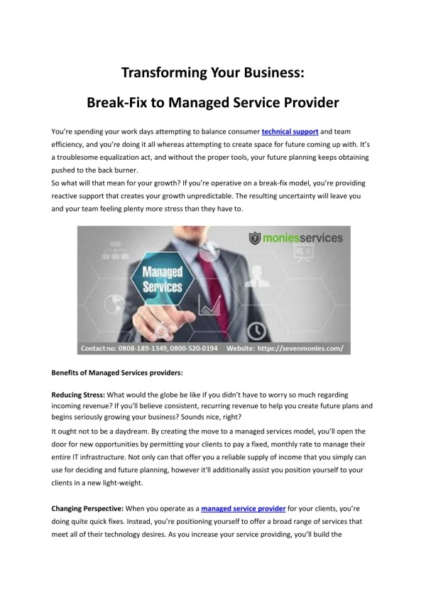 Managed Service Provider Transforming Your Business