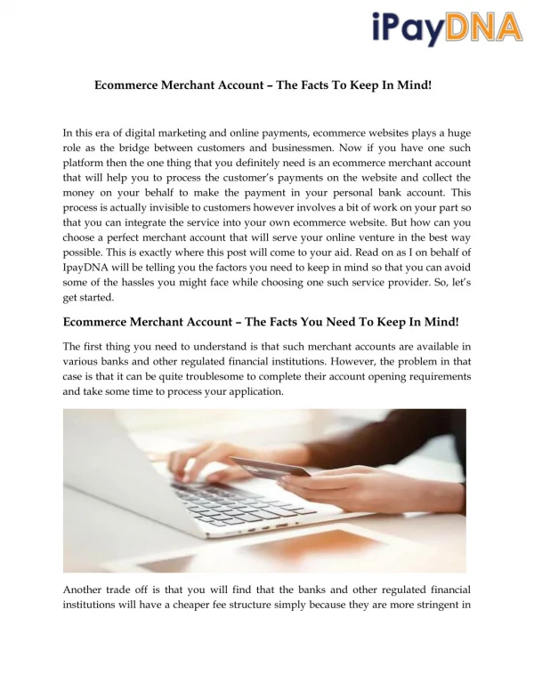 Ecommerce Merchant Account – The Facts To Keep In Mind!