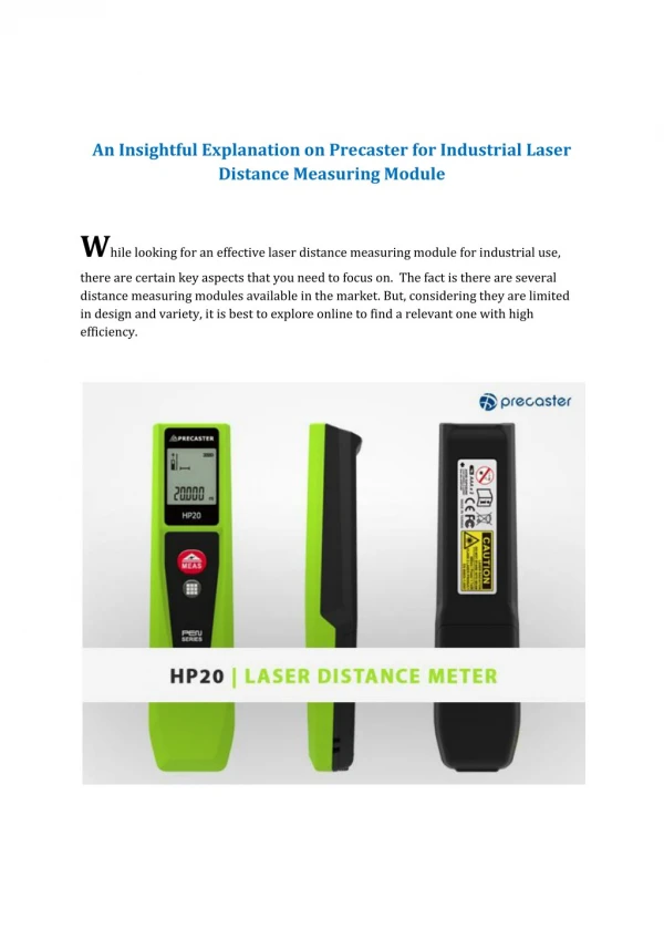 An Insightful Explanation on Precaster for Industrial Laser Distance Measuring Module