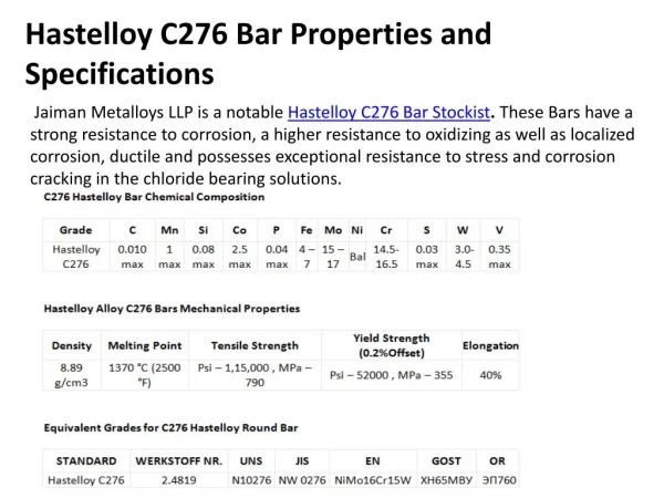 Alloy Bar Properties and Specifications