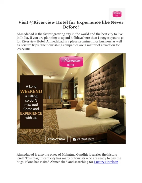 luxury hotels in Ahmedabad | Riverview