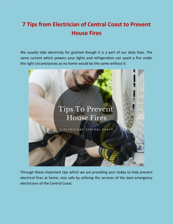 7 Tips from Electrician of Central Coast to Prevent House Fires