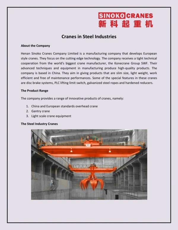 Cranes in Steel Industries