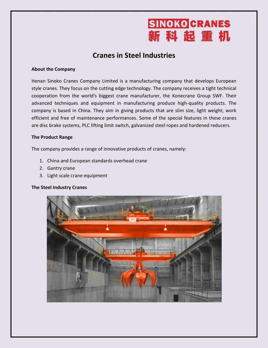 cranes in steel industries