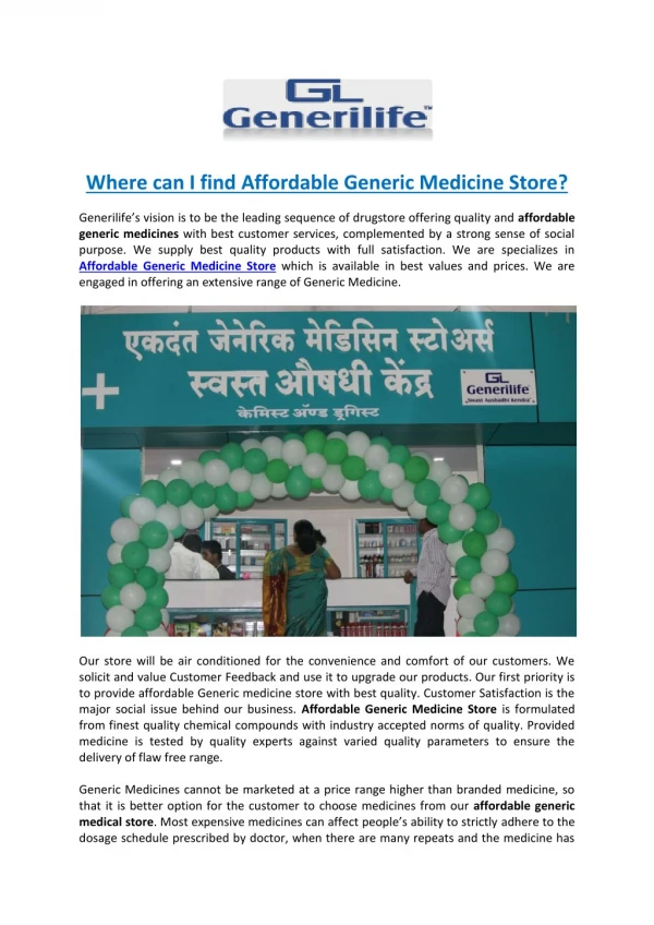 Affordable Generic Medicine Store