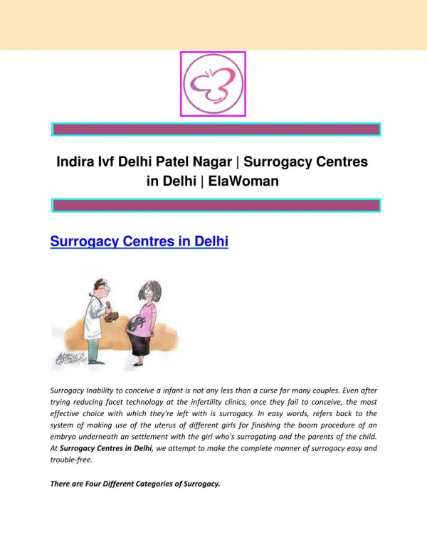Indira Ivf Delhi Patel Nagar | Surrogacy Centres in Delhi | ElaWoman