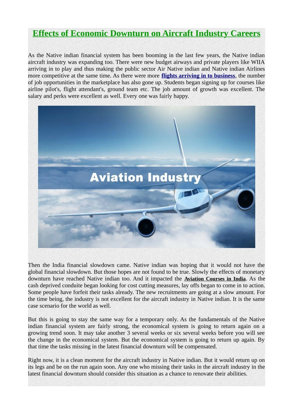effects of economic downturn on aircraft industry
