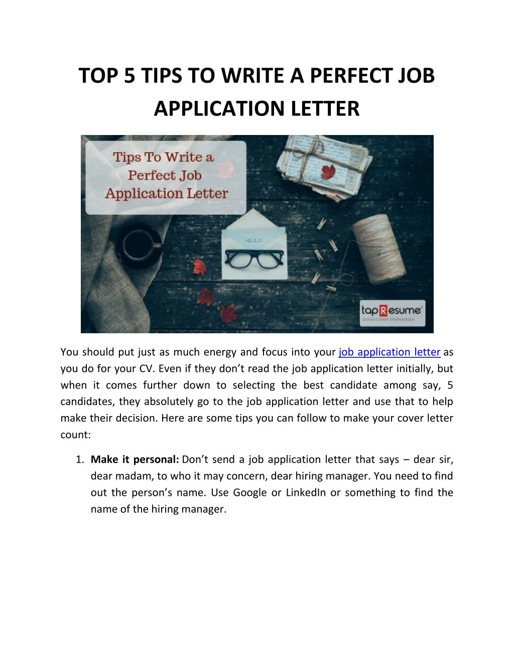 top 5 tips to write a perfect job application