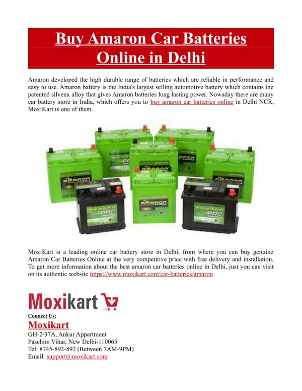Buy Amaron Car Batteries Online in Delhi