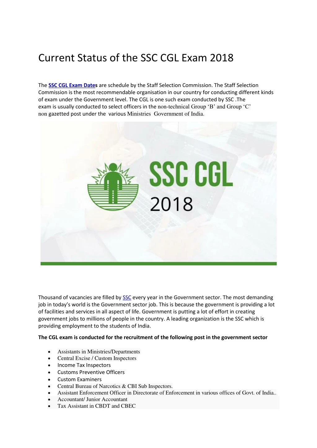 current status of the ssc cgl exam 2018