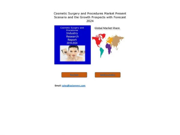 Cosmetic Surgery And Procedures Market Growth Rate, Developing Trends, Manufacturers, Countries, Shape and Service, Glob