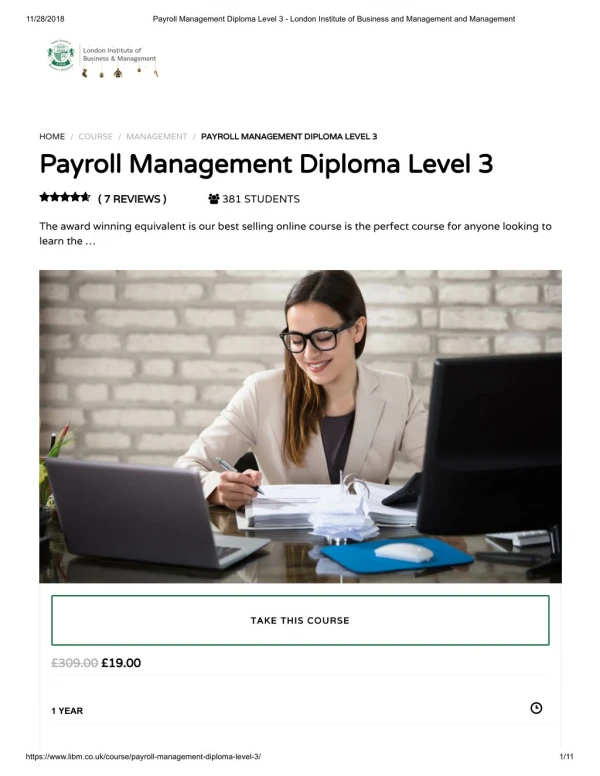 Payroll Management Diploma Level 3 - LIBM