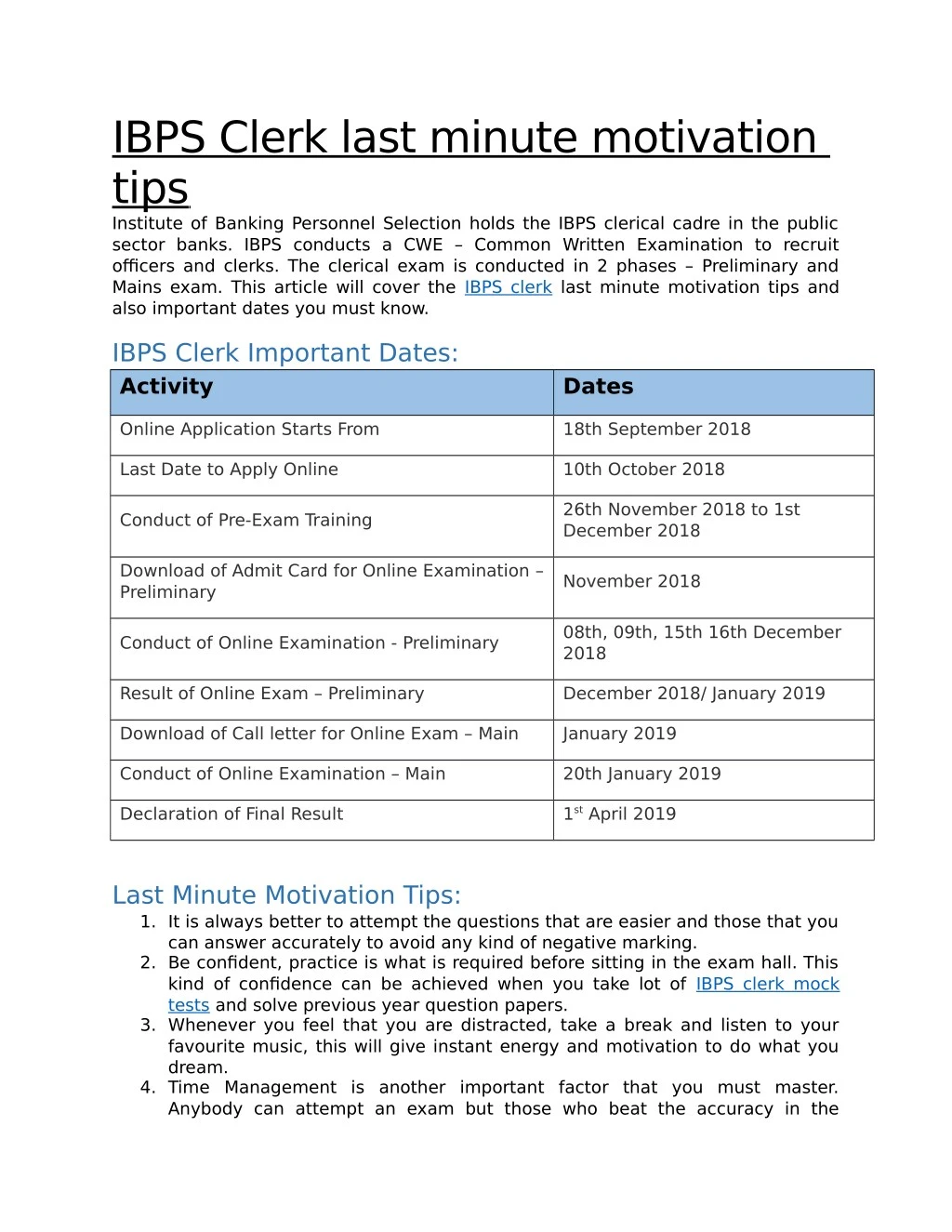 ibps clerk last minute motivation tips institute