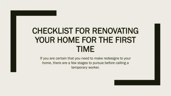 3 Point Checklist for Renovating Your Home for the First Time